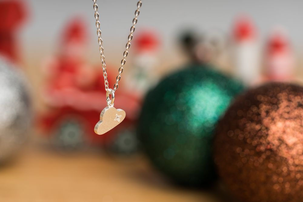 Silver clay necklace with Christmas baubles Silver clay necklace with Christmas baubles